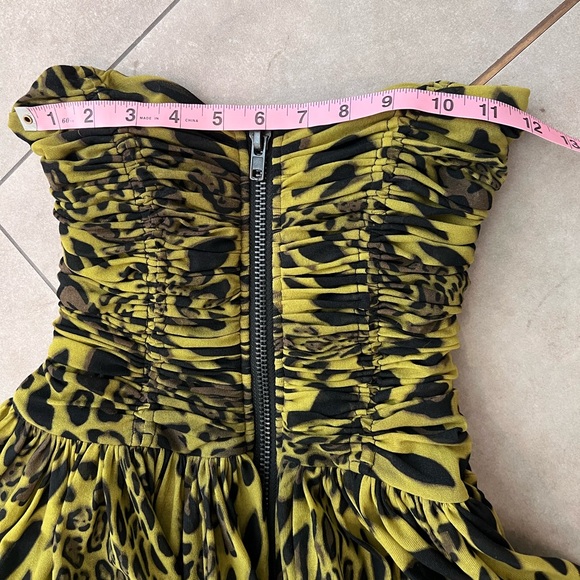 VINTAGE BETSEY JOHNSON strapless lime green and black leopard print dress! - Picture 7 of 12